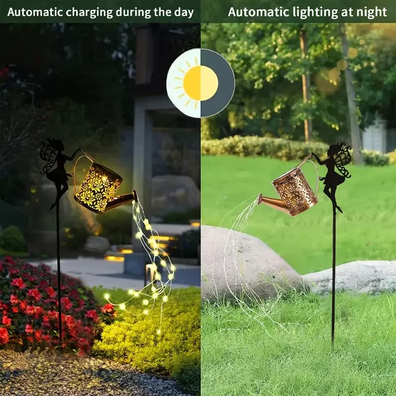 Arrosoir féerique solaire en métal Vintage, décoration de jardin, bouilloire suspendue solaire d'ext