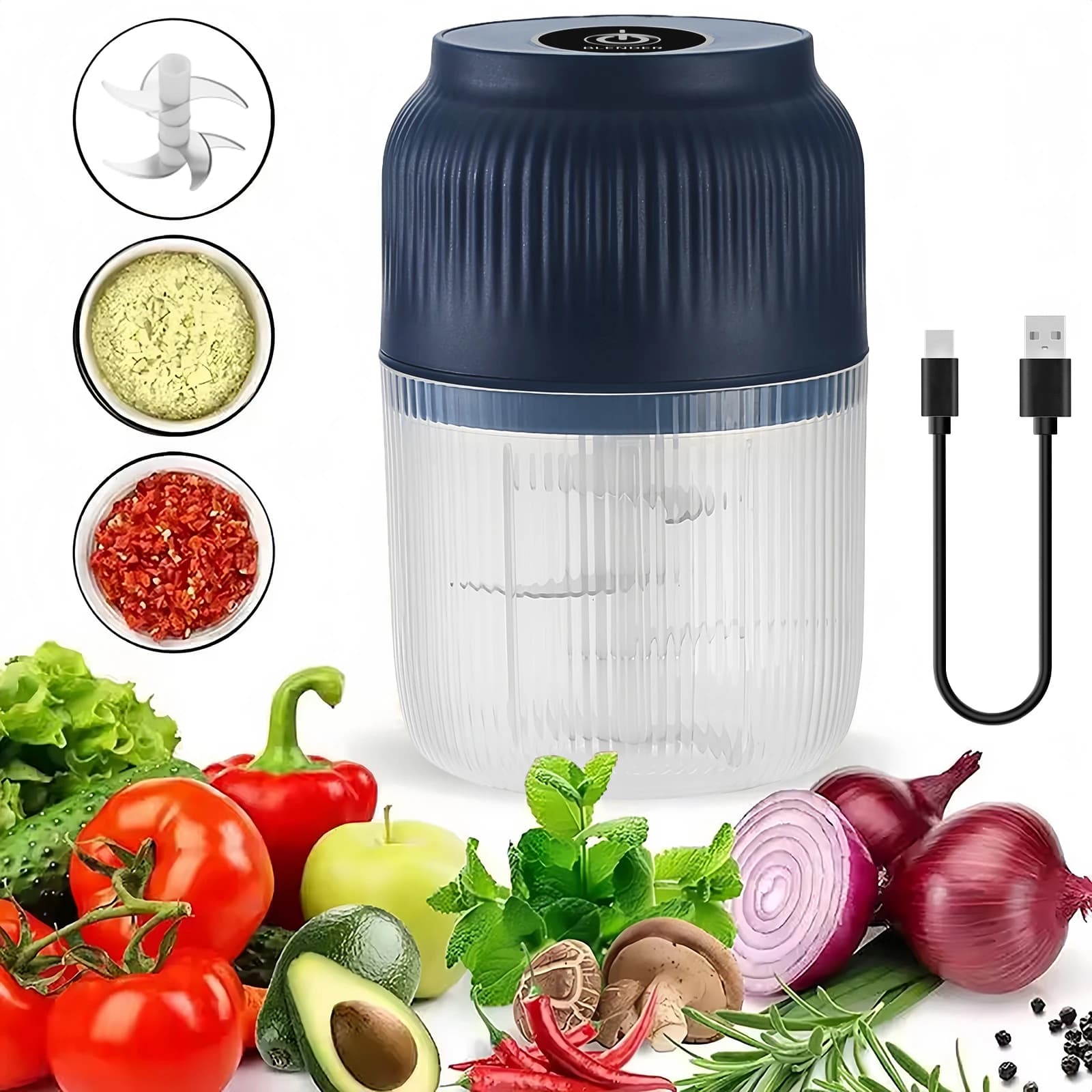 Mini hachoir électrique 320 ml USB pour ail, piment, gingembre, légumes, aliments pour bébés – Outil