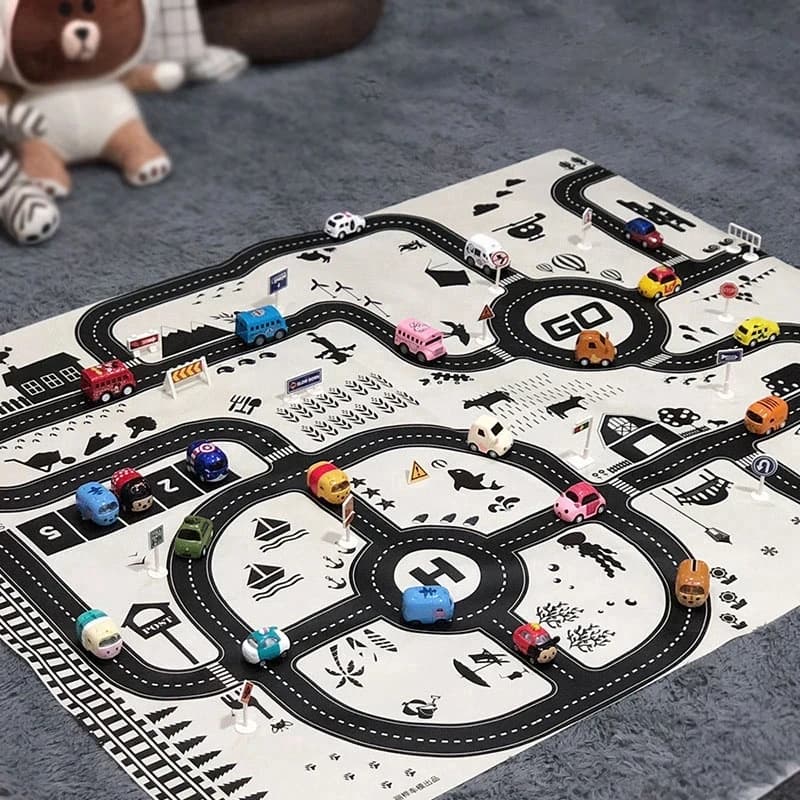 Tapis de carte de route 130x100CM pour enfants, Parking, feuille de route 83x58CM, carte de la circu