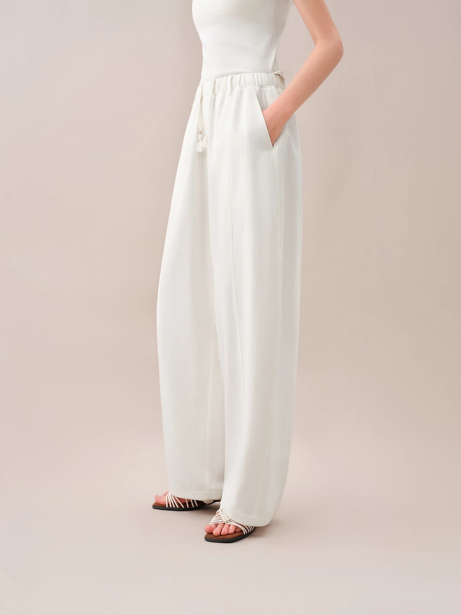FSLE【Série Premium】Pantalon large décontracté pour femme, coupe ample, taille élastique, collection 