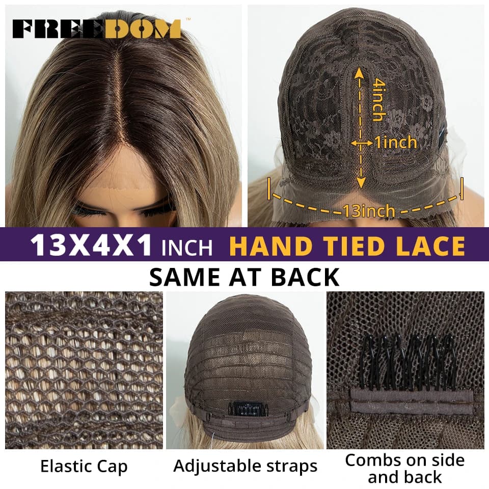 FREEDOM – perruque Lace Front Wig synthétique lisse avec frange, 26 pouces, perruque de Cosplay ombr