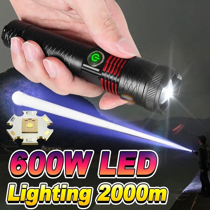 Lampe torche tactique LED Ultra puissante, Rechargeable, éclairage 2000M, haute puissance, lanterne 