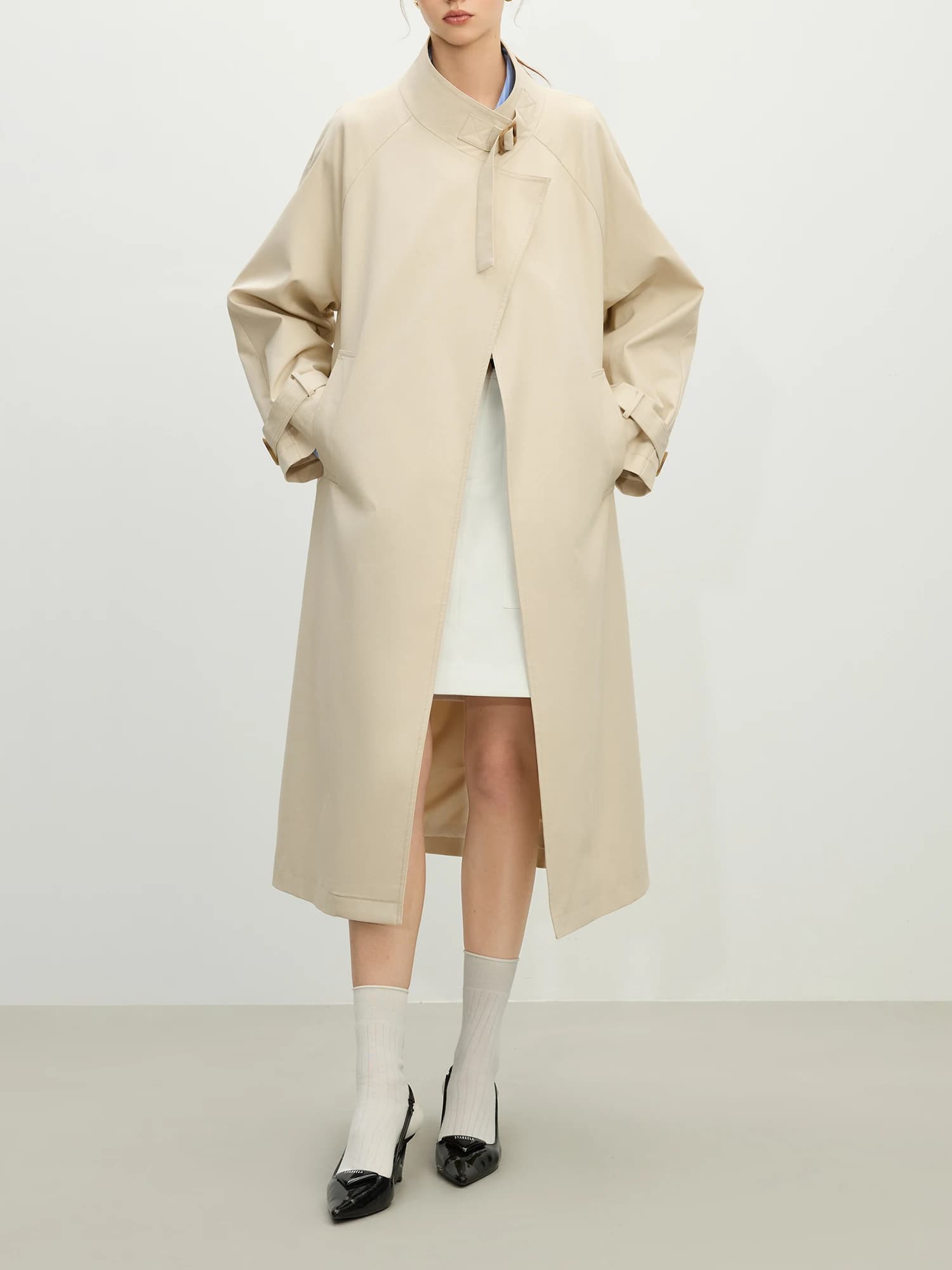 FSLE-Manteau long décontracté à col montant pour femme, tenue de bureau, style britannique, nouvelle