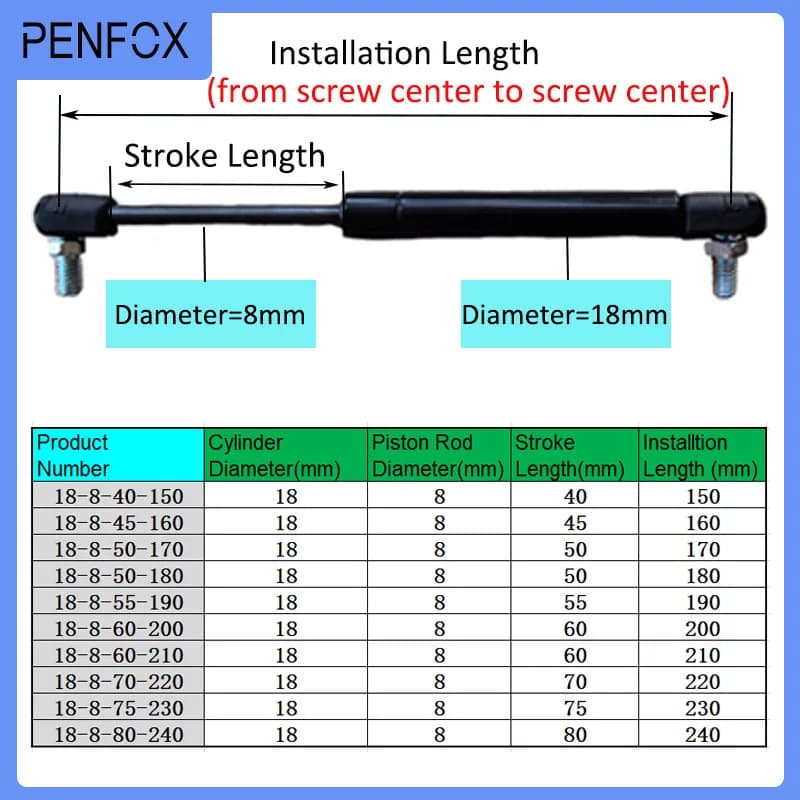 Barres de jambe de force universelles, 150mm-230mm, 500N/50KG, amortisseur à ressort à gaz, Support 