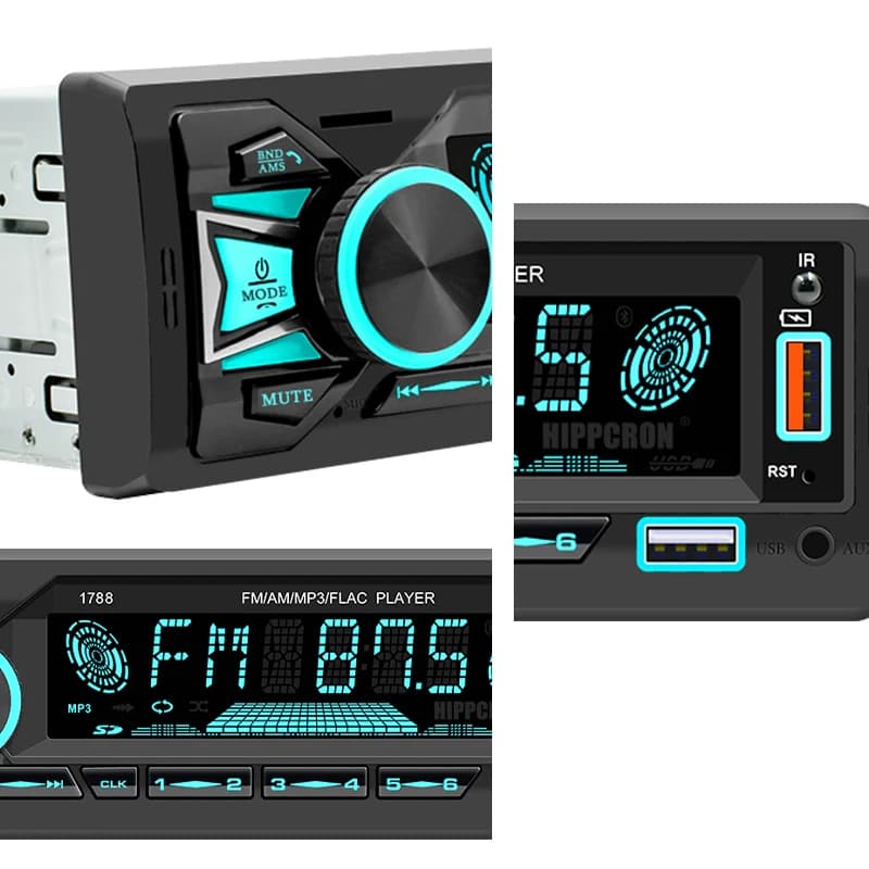 Hippcron autoradio 1din Srereo lecteur MP3 Bluetooth récepteur FM avec télécommande AUX/USB/TF prise