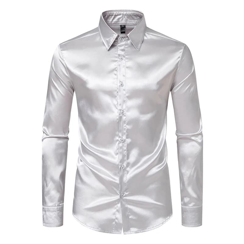 Chemises de luxe en Satin noir pour hommes, chemise de smoking lisse en soie, couleur unie, pour fêt