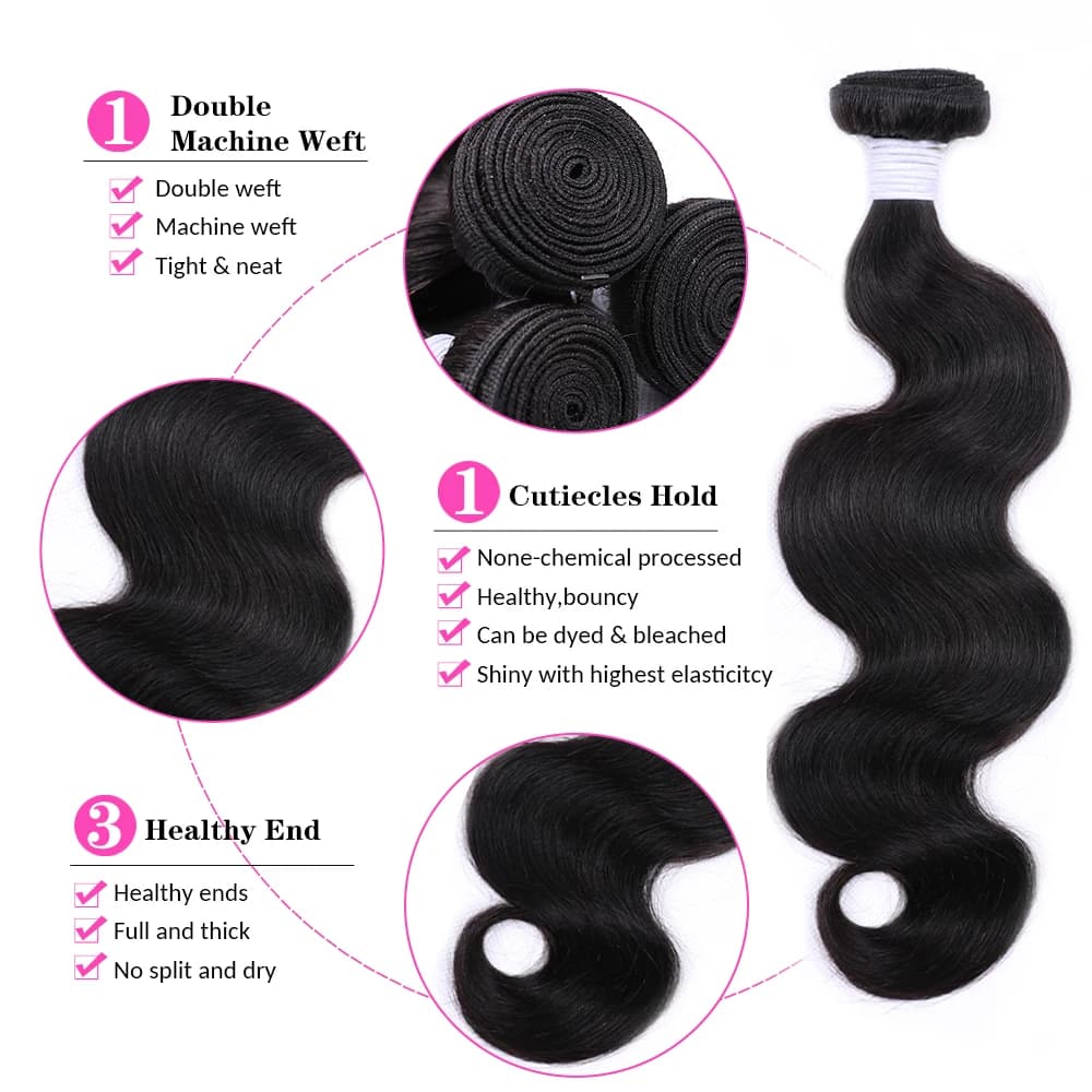Extensions de cheveux humains brésiliens Remy ondulés couleur naturelle, 1/3/4 pièces, 38-40 pouces