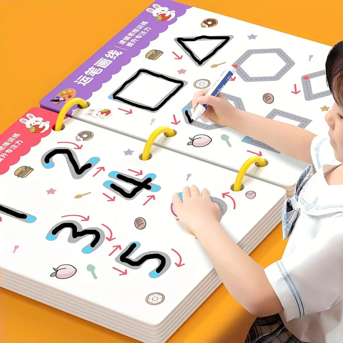 Ensemble de cahiers d'exercices réutilisables pour enfants de 34 pages avec stylo effaçable - Appren