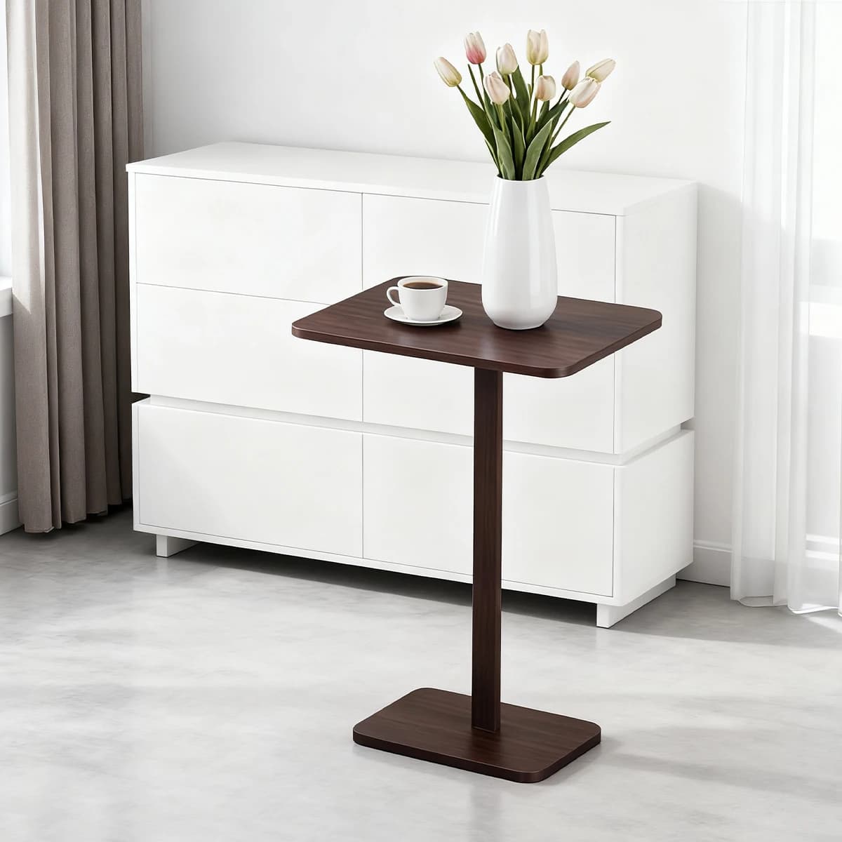 Plateau d'accoudoir de table d'appoint de canapé en forme de C en bambou, table de collation TV peu 