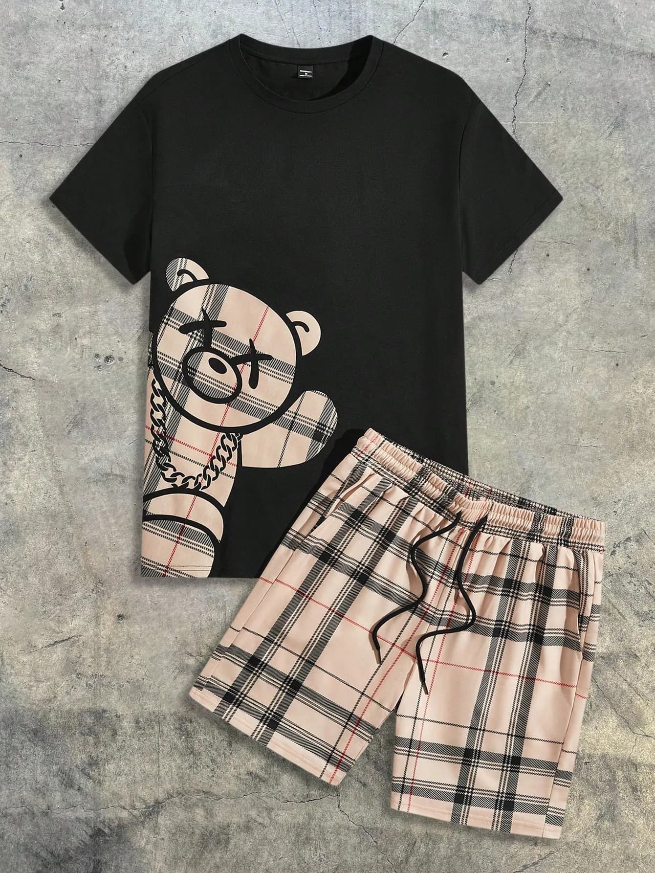 Ensemble short et t-shirt à manches courtes pour homme, imprimé ours, respirant, léger, décontracté 