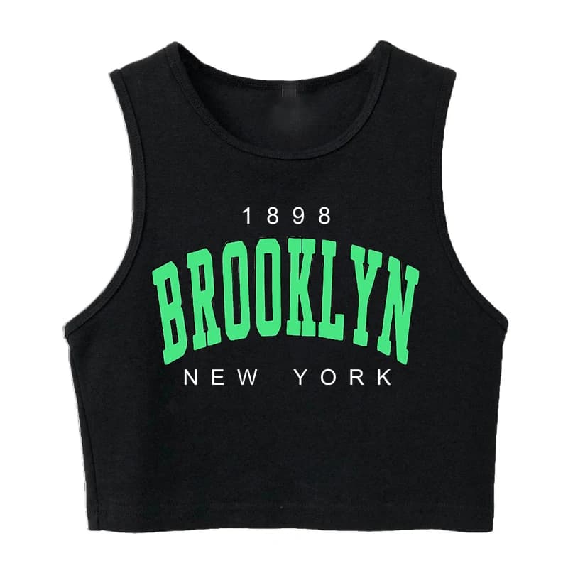 T-shirt court imprimé lettre pour femme, Harajuku, années 90, Brooklyn, style coréen, Y2K, années 18