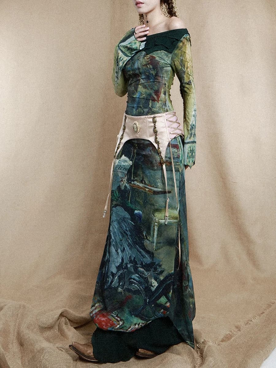 REDDACHIC-Ensemble de Robe Longue Cincher pour Femme, Imprimé Esthétique, Robe une Pièce, Porte-Jarr