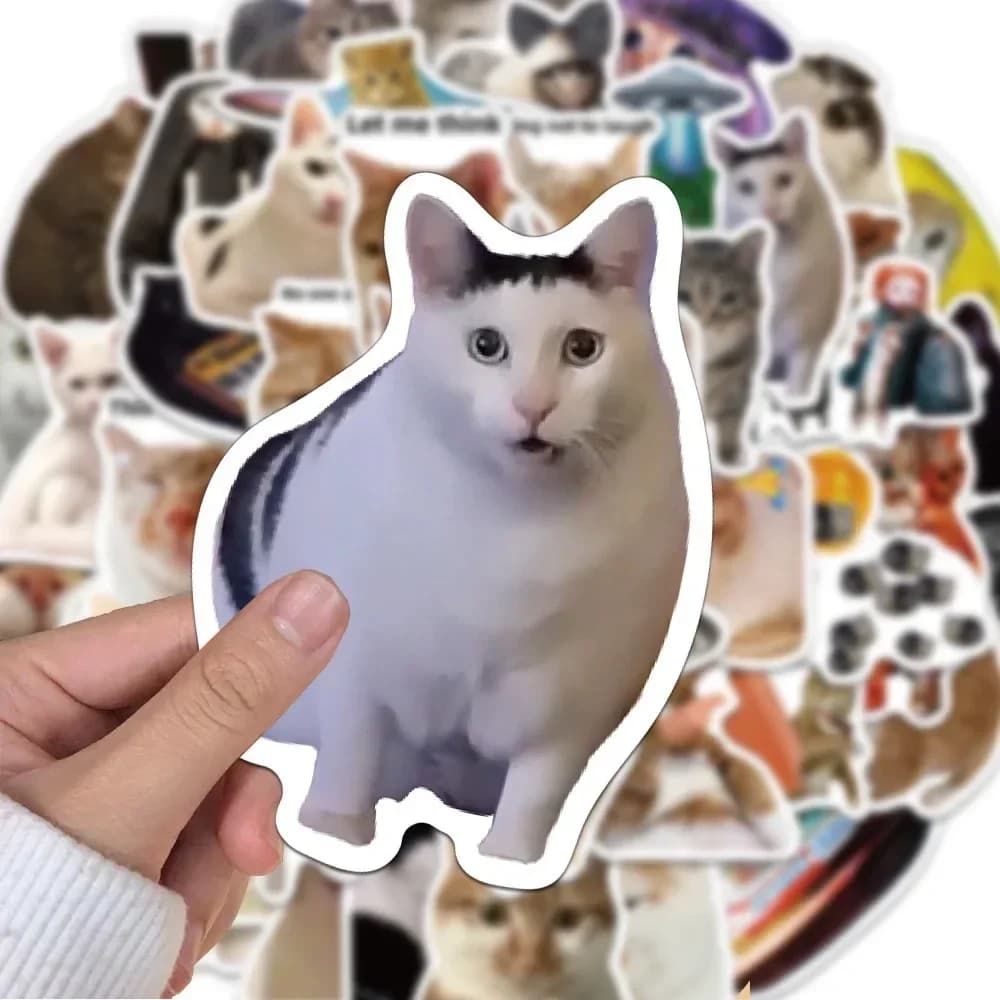 50pcs mignon drôle animaux chat Meme autocollants Kawaii dessin animé décalcomanies enfants jouets o