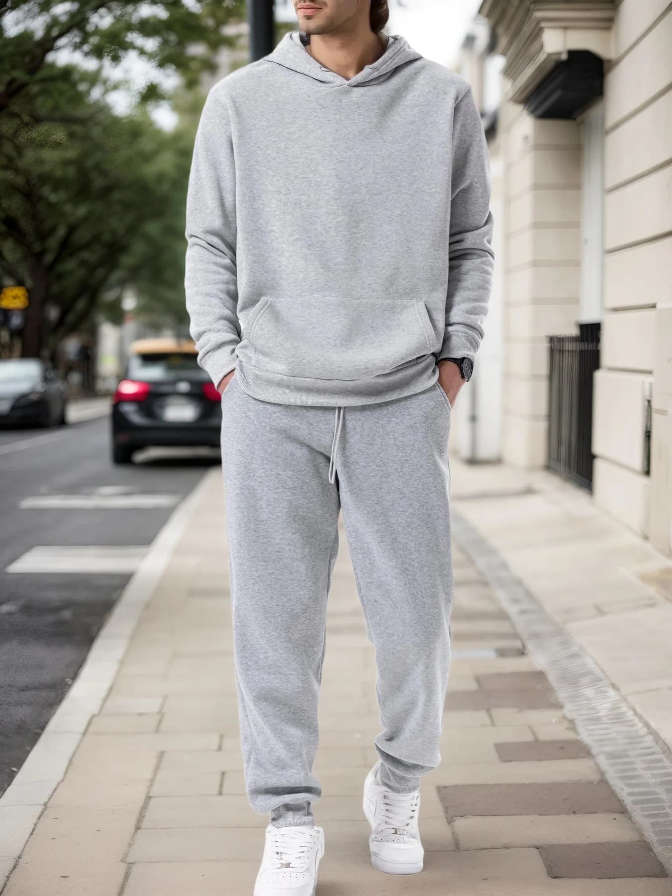 Sweat à capuche + pantalon de jogging pour hommes, couleur unie, ensemble deux pièces, à la mode, vê