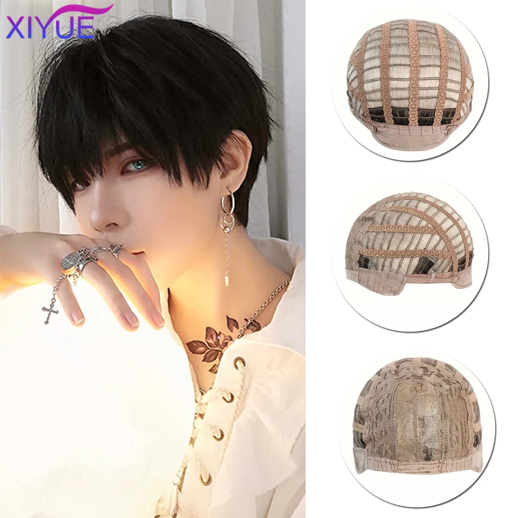 Perruque synthétique courte respirante pour hommes, perruque marron courte et lisse pour Cosplay, pe