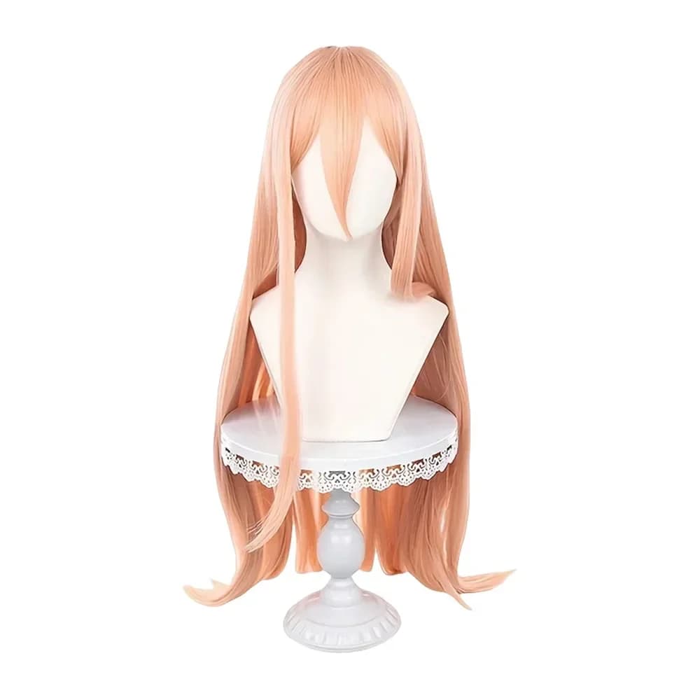 Perruque de cosplay Chainsaw Man, longue, orange, résistante à la chaleur, cheveux synthétiques, per