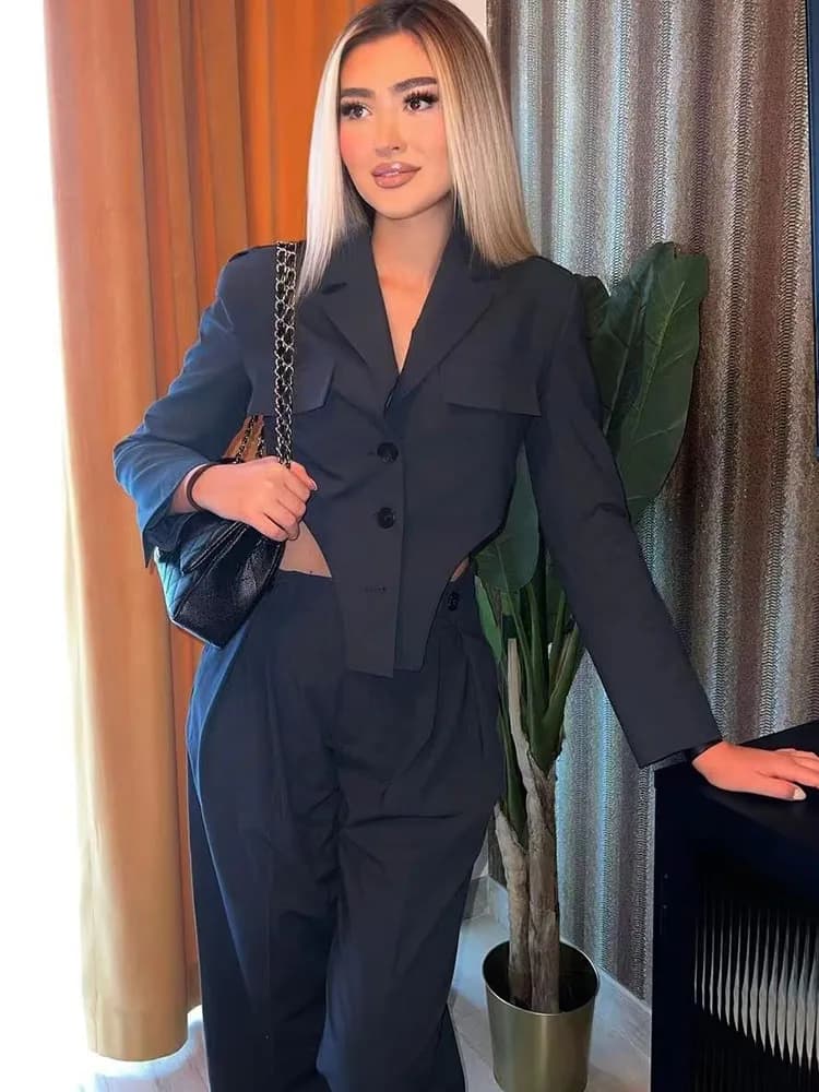 Costume Blazer court Vintage pour femmes, élégant, mode dames, ensemble deux pièces Slim, Streetwear
