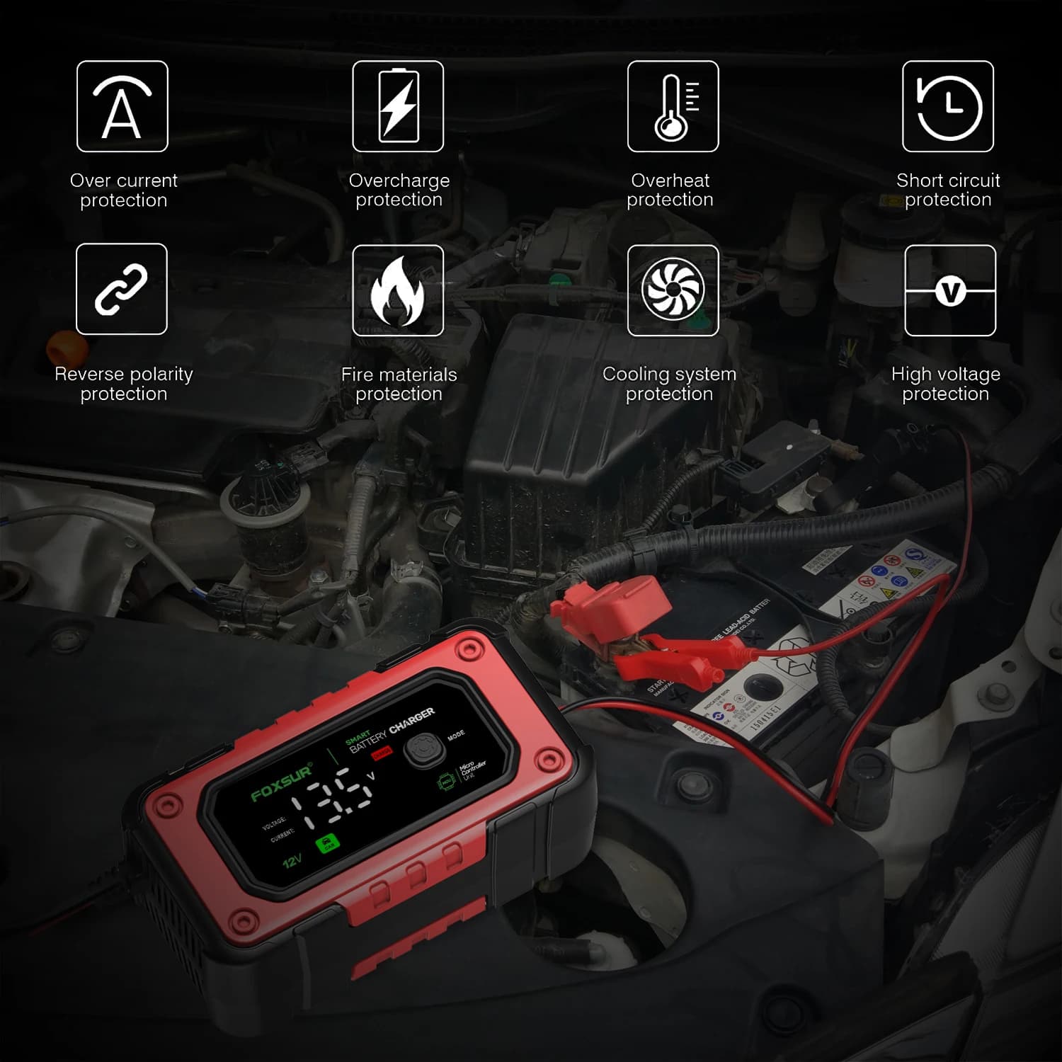 FOXSUR-Chargeur intelligent de batterie de voiture, 12V, 7A, AGM, GEL veFePO4 24.com, déLongues ateu