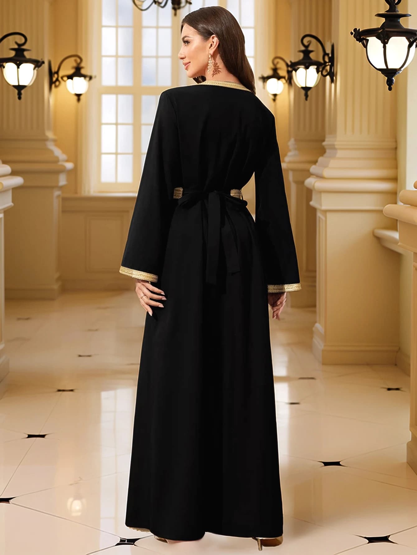 Robe musulmane du moyen-orient pour femmes, caftan marocain Abaya, Robe Eid brodée en or, robes isla