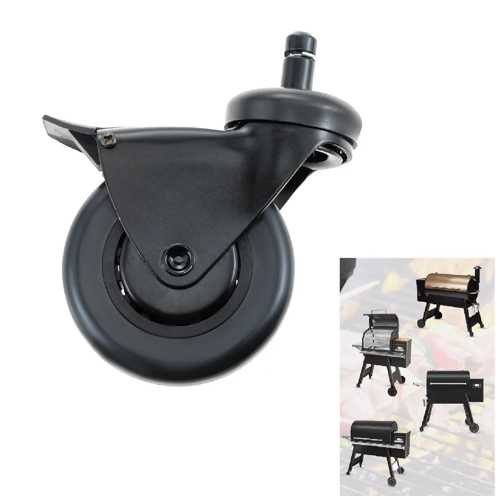 Roulette robuste en caoutchouc de 3 pouces avec frein HDW302, adaptée aux grilles à granulés Traeger