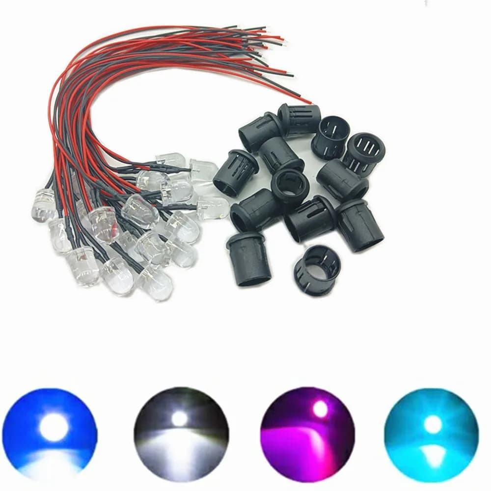 20 diodes LED transparentes DC3V 5V 12V 24V 3MM 5MM 10MM pour rouge/vert/bleu/jaune/UV/orange/rose/c