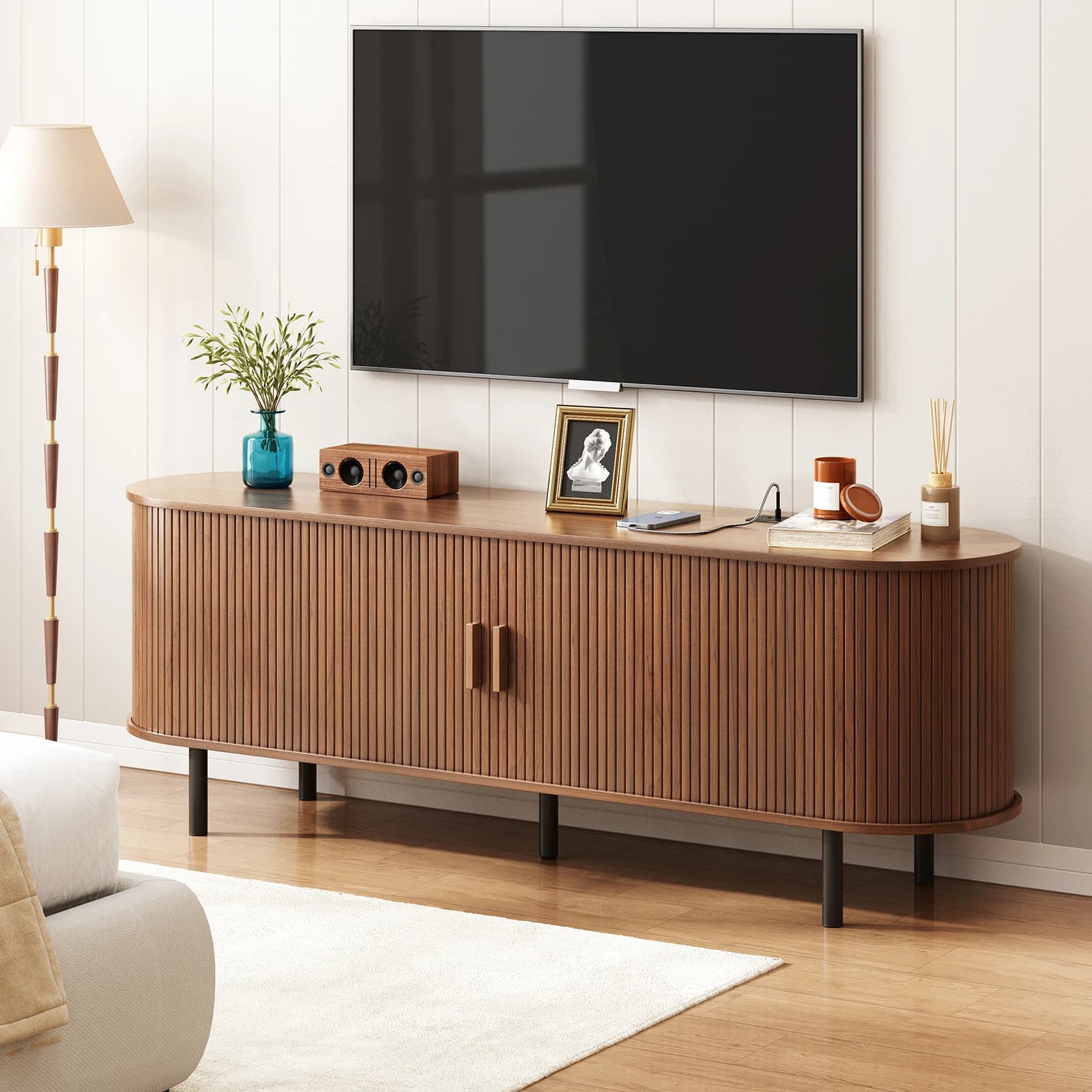 Meuble TV avec prise de courant pour téléviseurs jusqu'à 60/70", centre de divertissement, table TV 