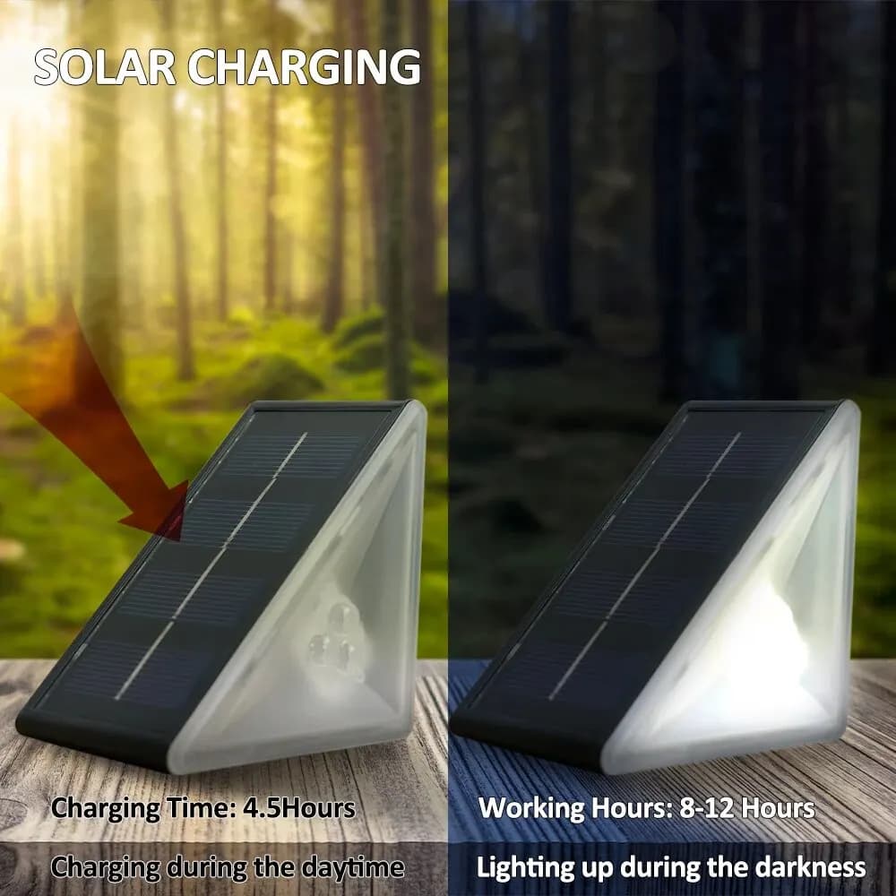 Feux de marche solaires extérieurs blanc chaud triangle rvb IP67 étanche Auto sur décoration lumière