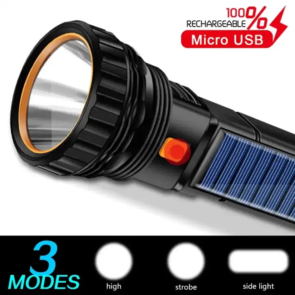 Lampe de poche solaire LED multifonction lanterne extérieure longue portée torche batterie externe d