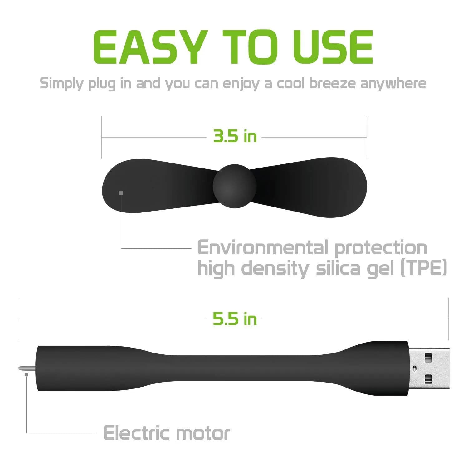 Mini ventilateur USB flexible et pliable, pour batterie externe, ordinateur portable, PC, chargeur A
