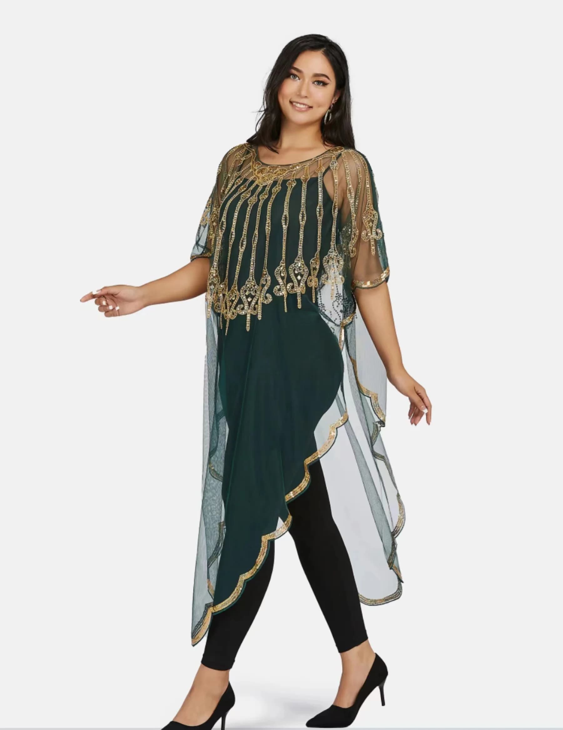 Robe cape cardigan en gaze à paillettes pour femmes, robes de soirée tempérament, rouge, vert, bleu,