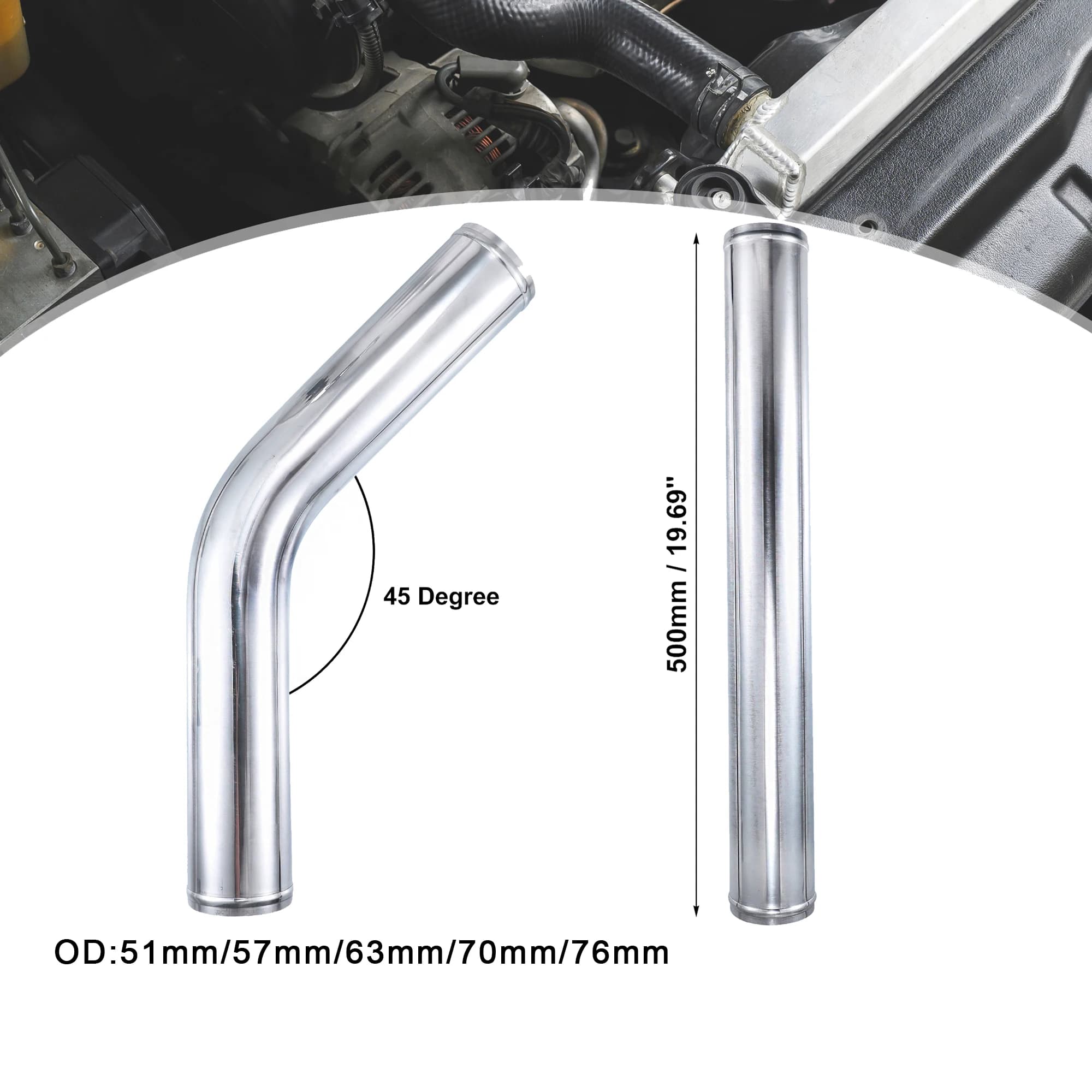 Uxcell Tube en alliage d'aluminium OD 51/57/63/70/76mm tuyau de refroidisseur intermédiaire tuyau d'