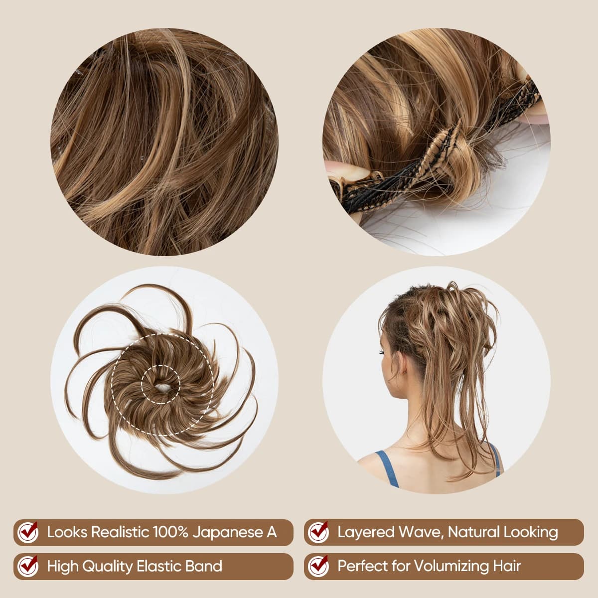Postiches synthétiques élastiques en désordre, chouchou bouclé, noir, blond, marron, Chignon, beigne