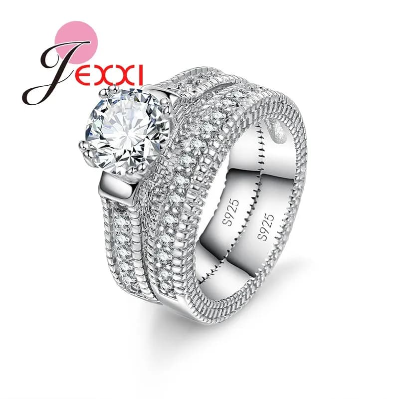 Ensemble de bagues élégantes en argent Sterling 925, 2 pièces, pavé de cristaux brillants de haute q