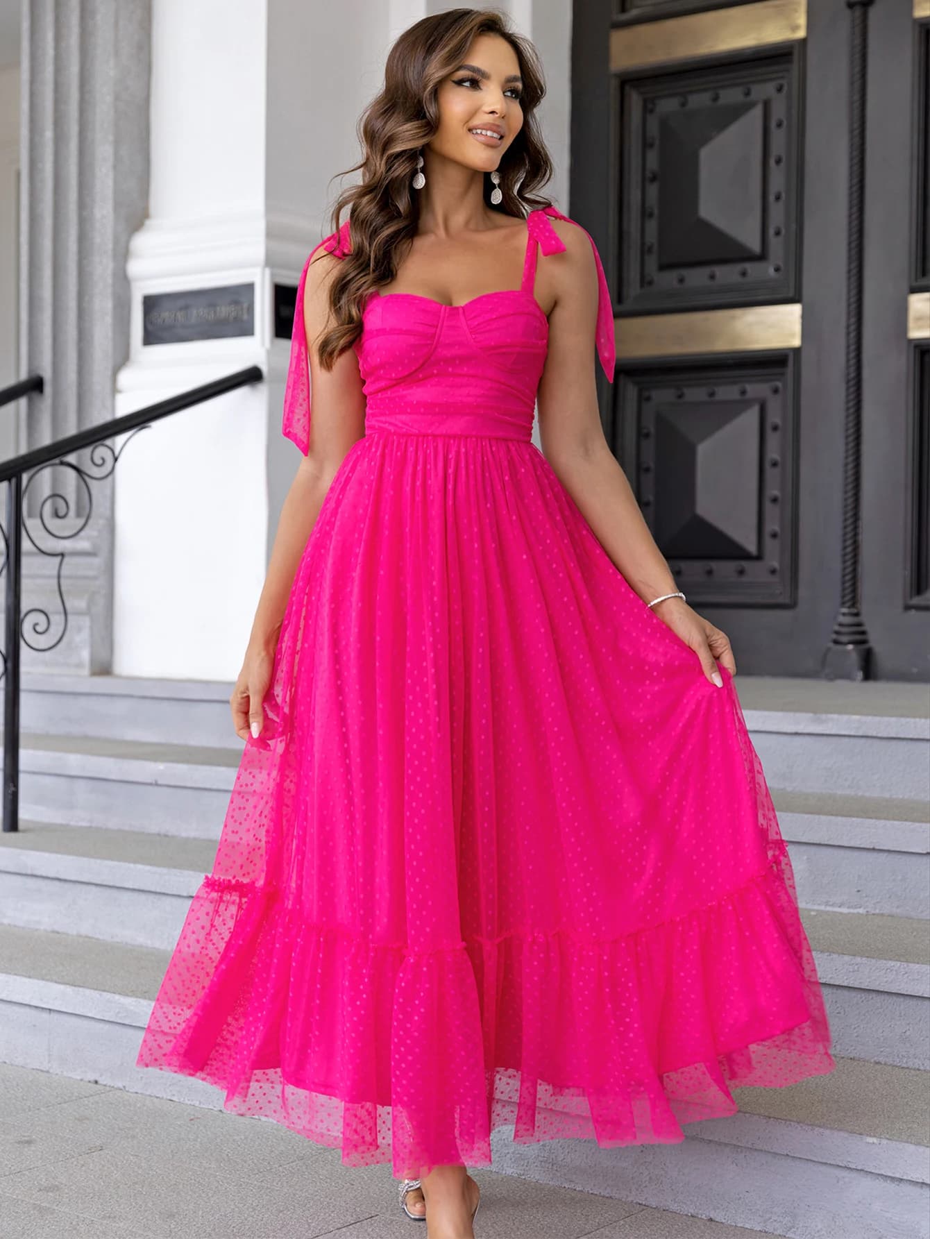Robe longue d'été élégante en maille transparente dos nu pour femme 2026 – Robe de soirée de bal de 