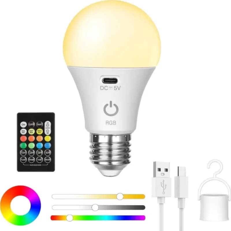 Ampoule Rechargeable couleur rvb, ampoule Led USB, ampoule intelligente, ampoules E27 à intensité va