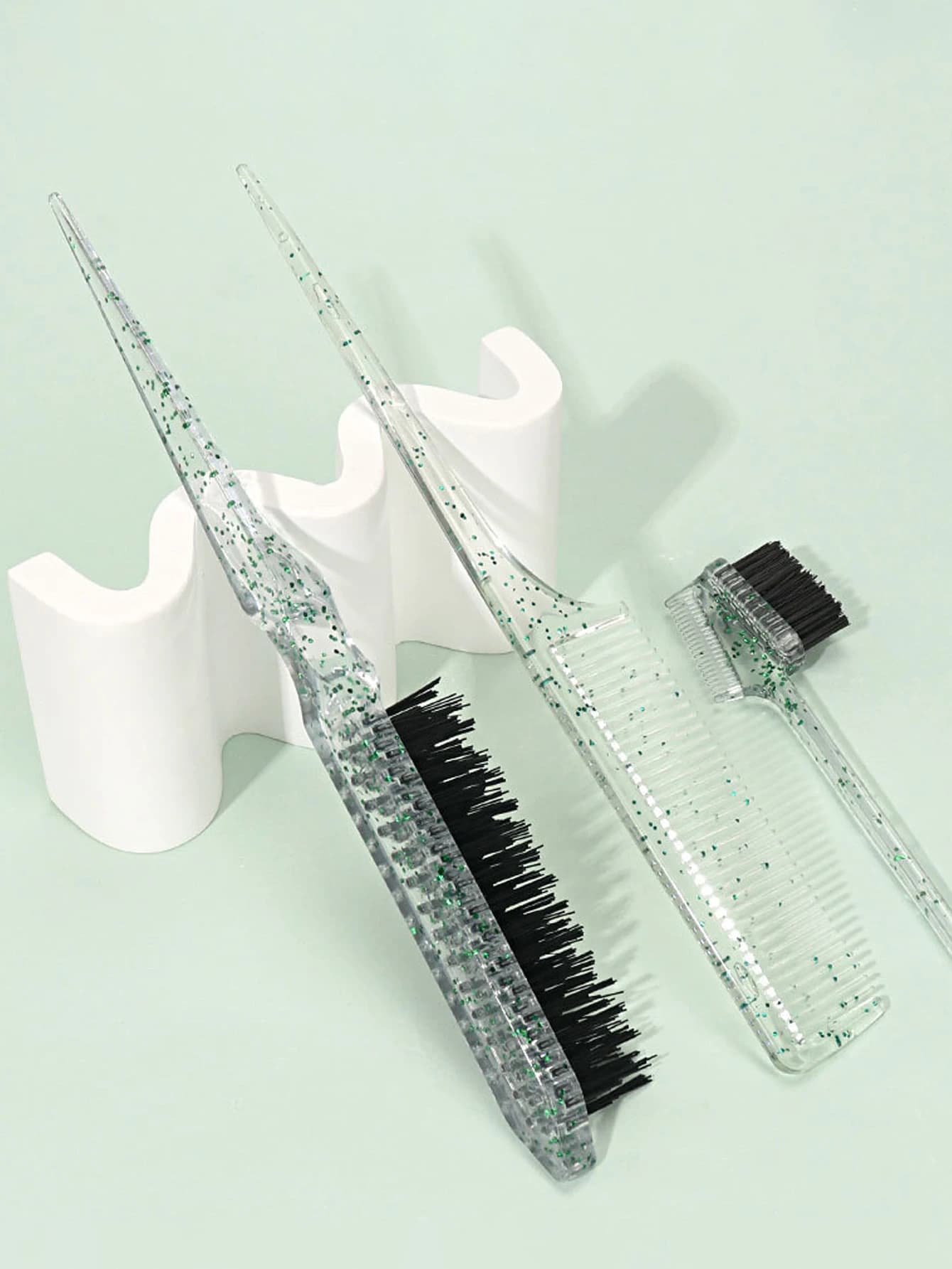 Ensemble de peignes transparents 3 pièces avec brosse de contrôle de bord double face, brosse à déch
