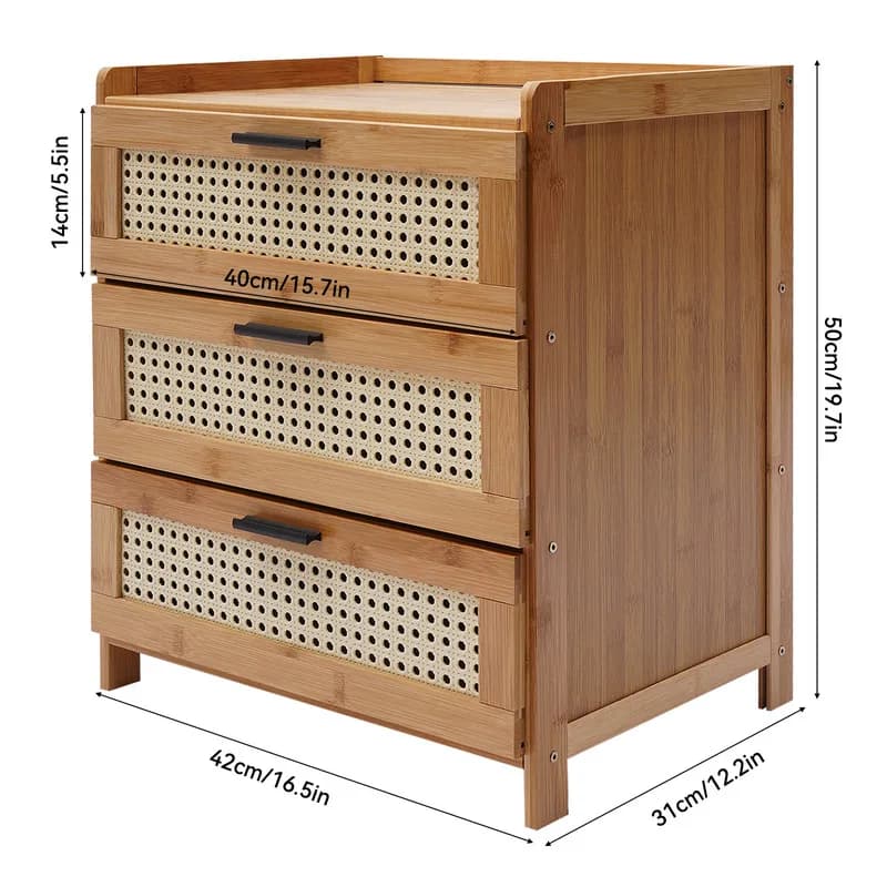 Table de chevet en bois de bambou à 3 tiroirs, armoire de rangement, meuble de chevet de chambre à c