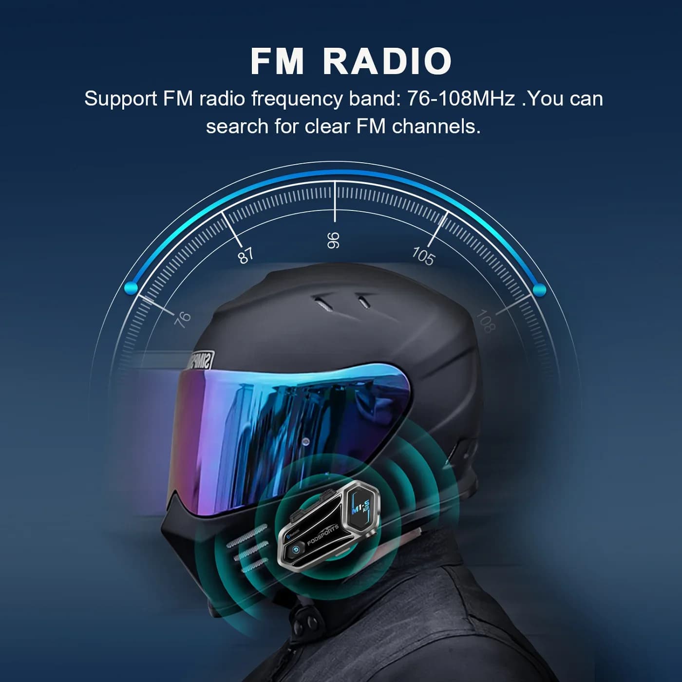 Fodsports M1-S AIR casque d'interphone de moto casque Bluetooth, Interphone BT 5.0, Radio FM, 3 effe