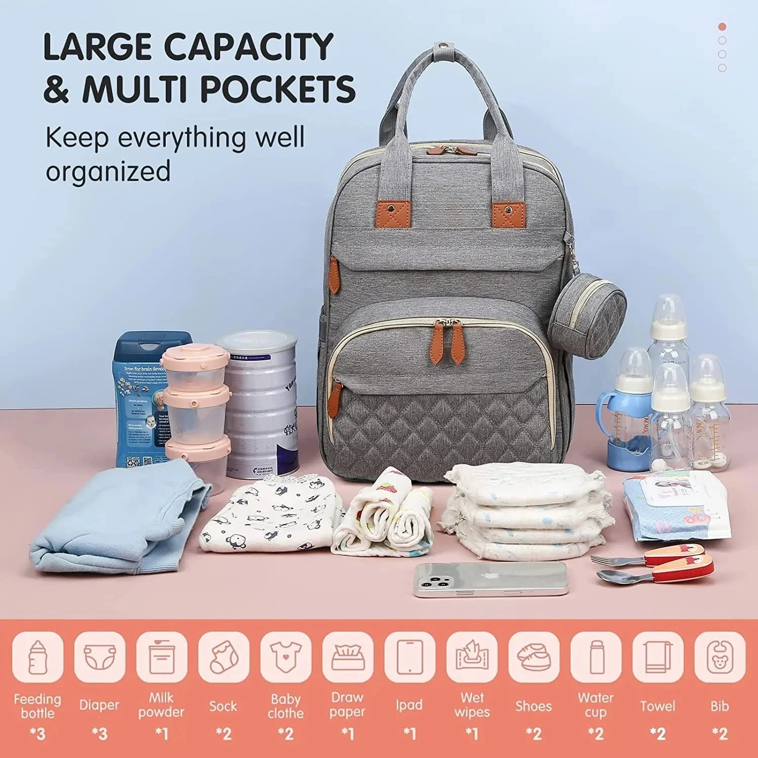 Sac à langer 3 en 1, sac à dos pliable, lit bébé, sac de voyage imperméable avec chargeur USB, sac à