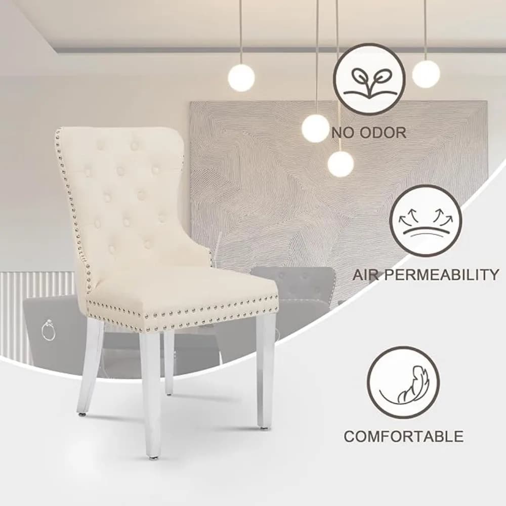 Ensemble de 4 chaises de salle à manger en velours, chaise de salle à manger capitonnée avec anneau 