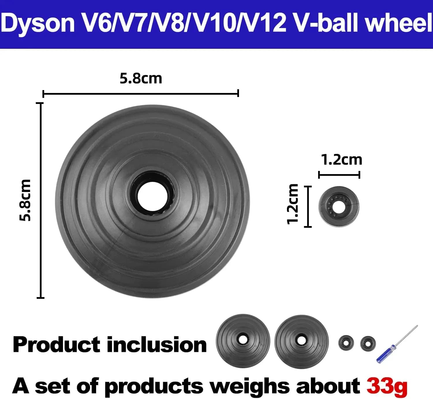 Roue à billes en V pour aspirateur Dyson V6 V7 V8 V10 V11 V12 DC58 DC59 DC62 DC74, 20W 35W 50W, remp