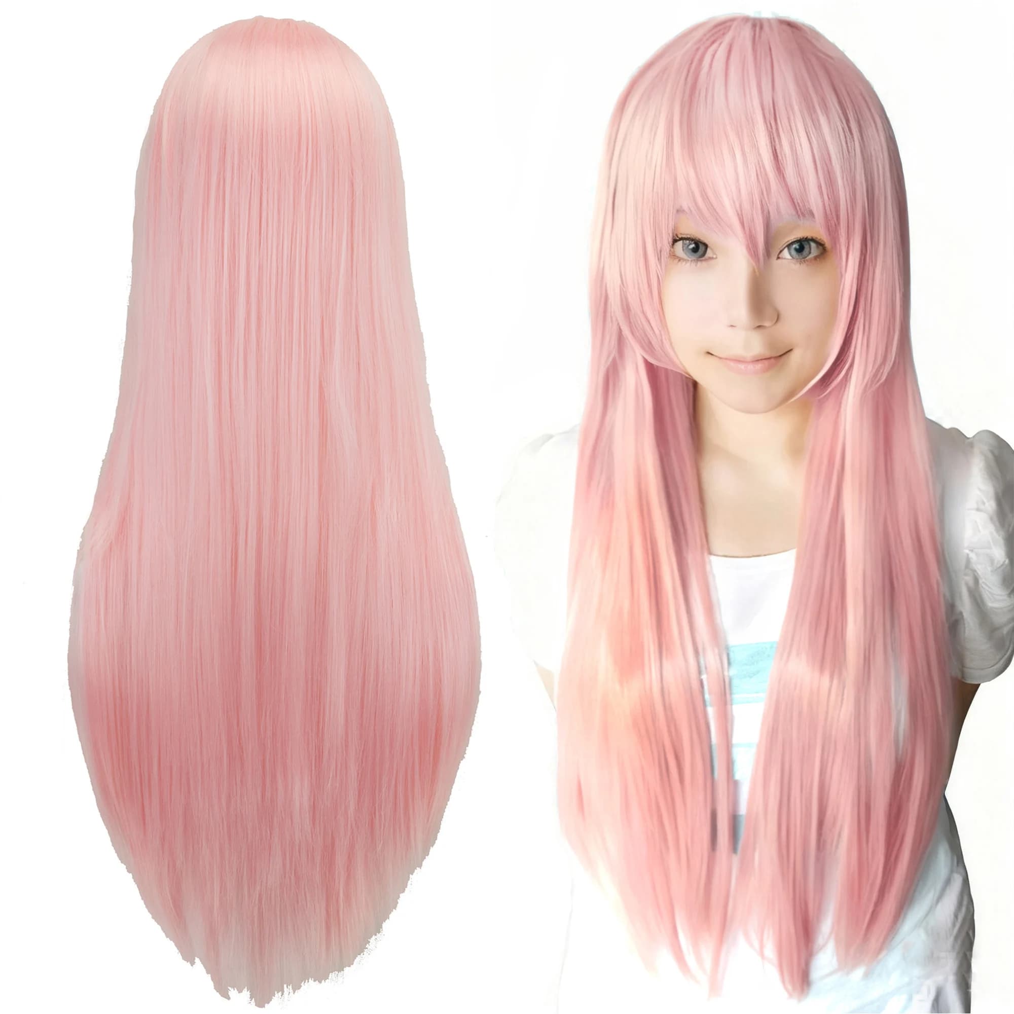 Perruque synthétique lisse rose avec frange pour Anime Hinagiku Katsura Cosplay Megurine Luka, perru