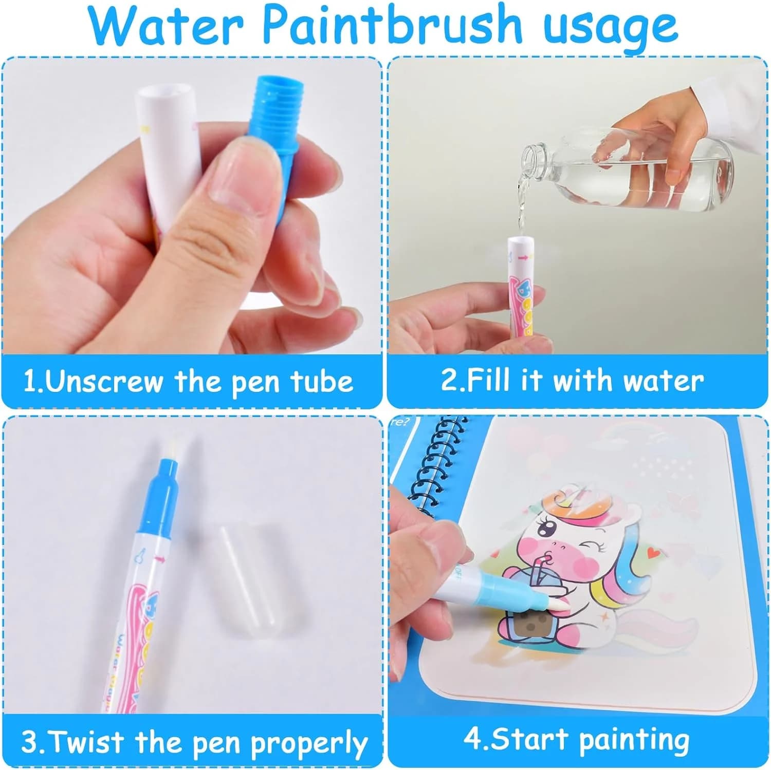 Livre de dessin à l'eau réutilisable, 1 pièce, livre d'eau magique, tampon de peinture magique sans 