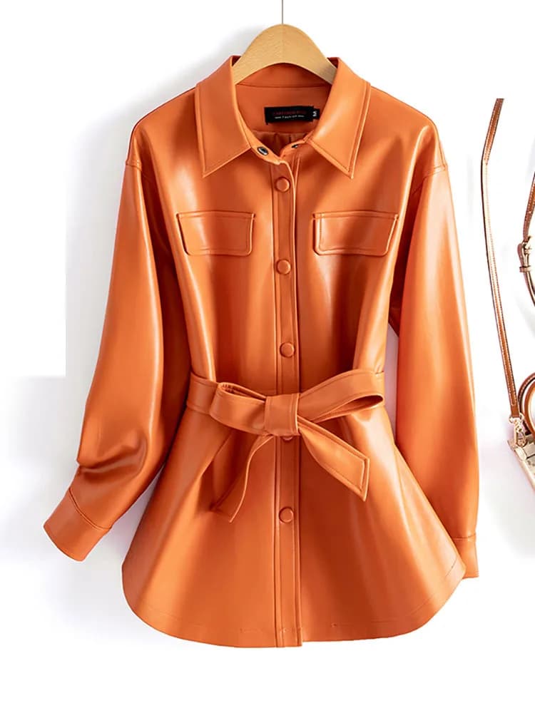 Nouveau femmes chemise Style veste en cuir printemps automne mode décontracté col rabattu à lacets m