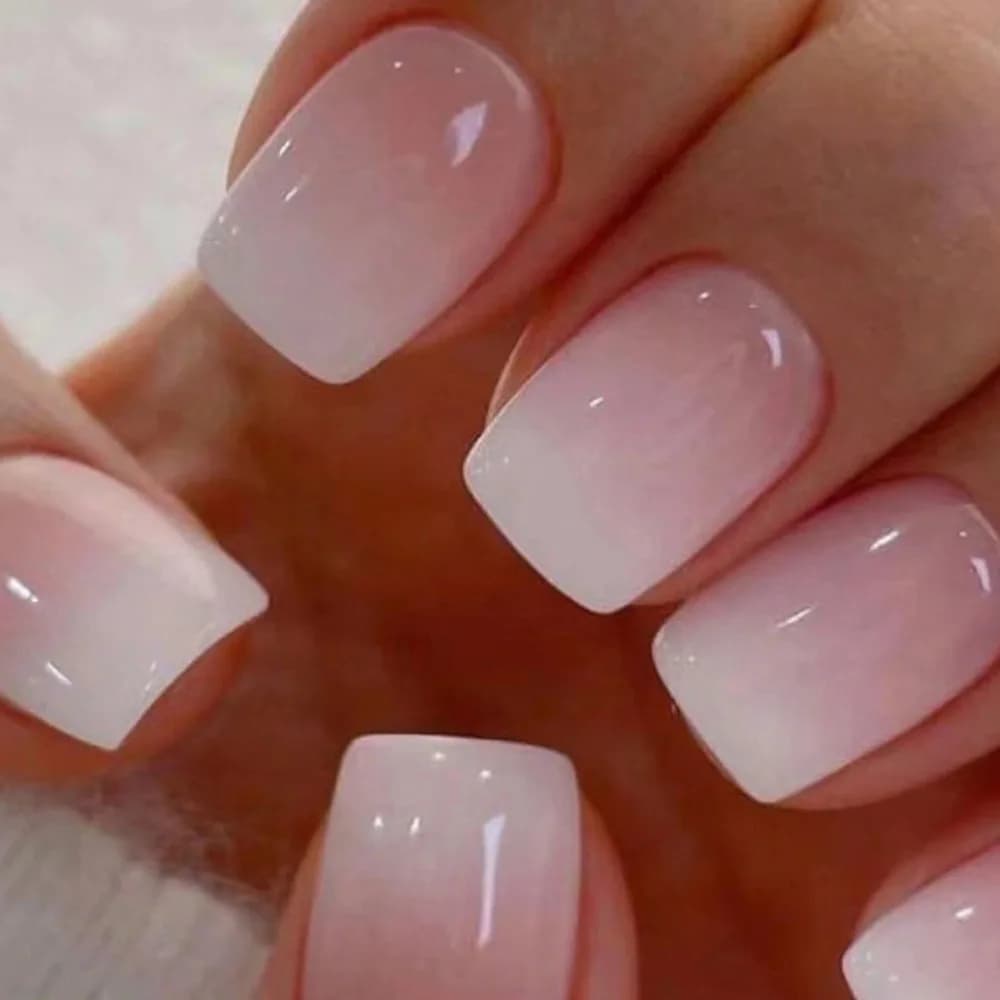 Faux ongles à tête carrée Simple, avec colle gelée, dégradé rose et blanc, presse française sur faux