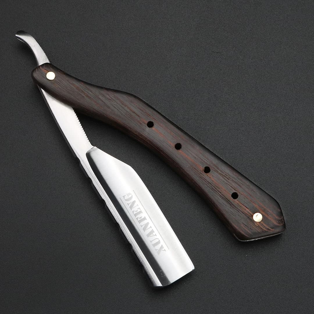 Rasoir pliant avec manche en bois wengé, en acier trempé, haute dureté, rasoir droit tranchant pour 