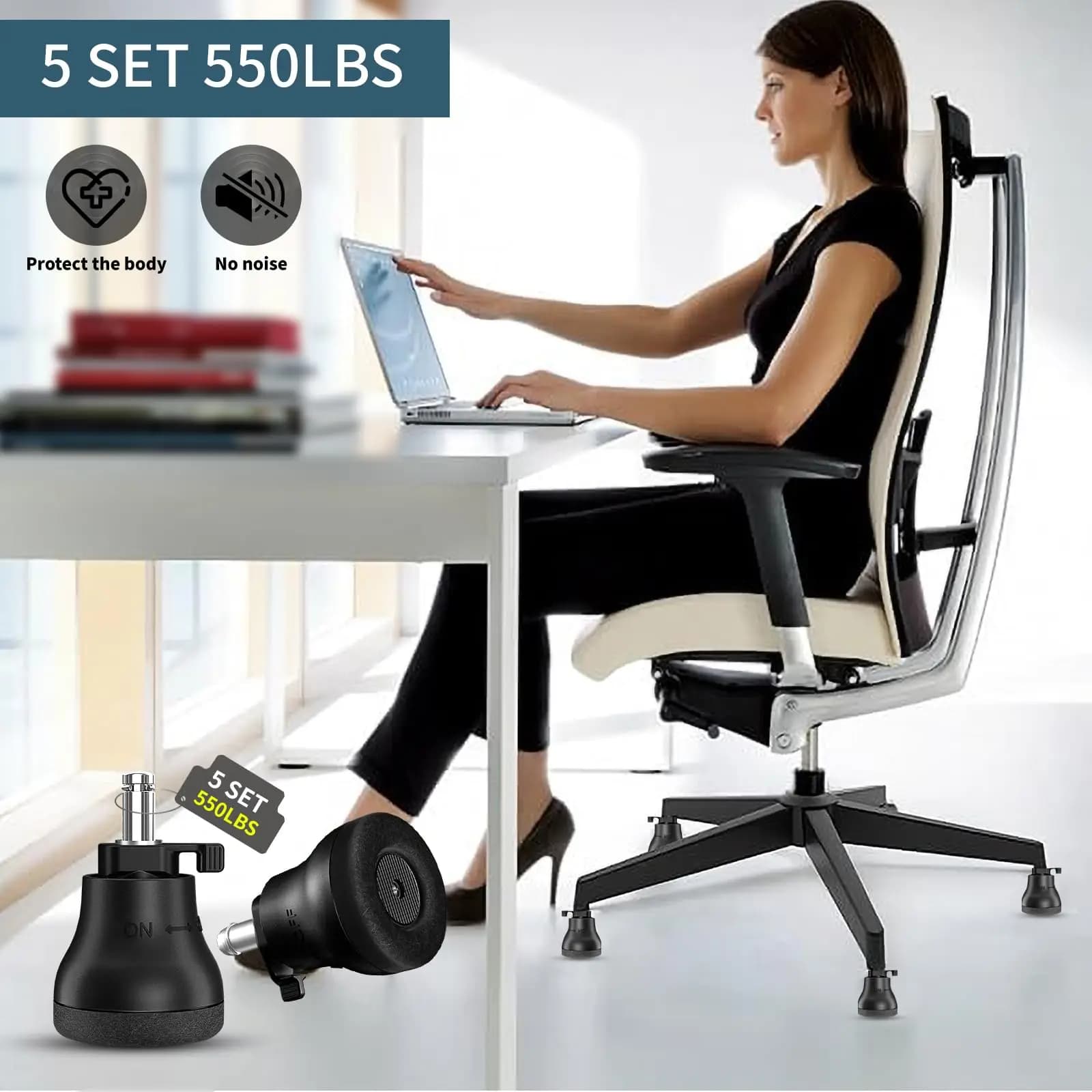5 roulettes de remplacement pour chaise de bureau, pivotantes, fixes, roulettes de remplacement, pat