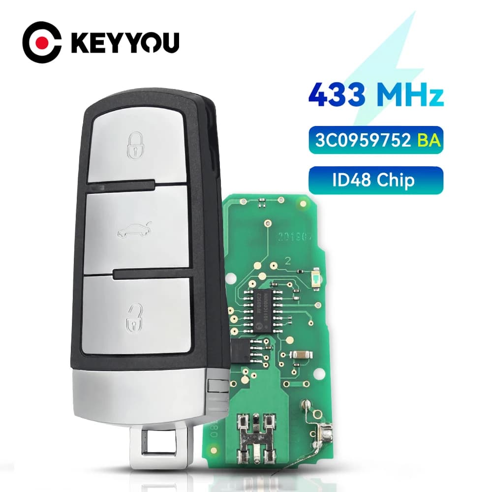 KEYYOU 3C 0959752 BA 3BT clé à distance intelligente non coupée sans clé 433MHZ puce ID48 pour volks