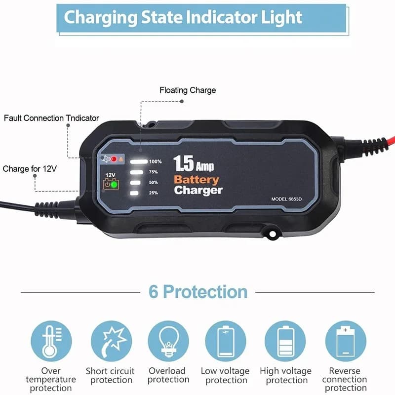 Chargeur de batterie de moto intelligent automatique 12V 1500mA, pour voiture/RV/ATV/bateau, chargeu