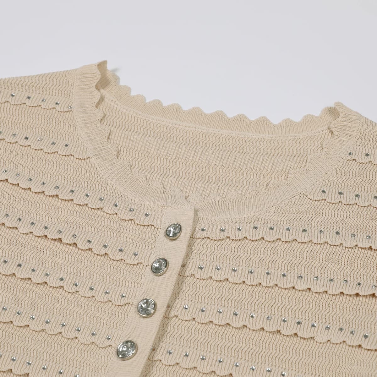 Ensemble Cardigan + camisole + jupe demi-jupe en dentelle tricotée avec strass, quatre couleurs, hau